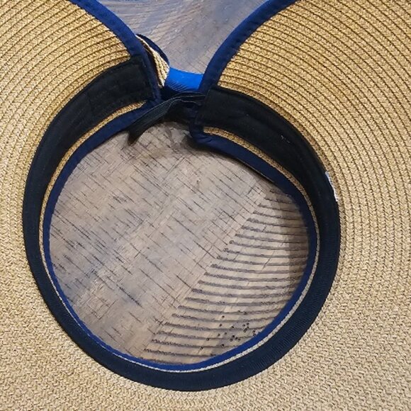 Nautical Sailing Straw Hat Open Top Adjustable One Size Navy Bow Ponytail Holder - Picture 4 of 6